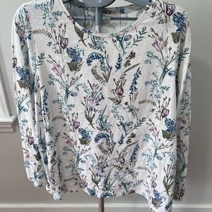 Coldwater Creek Floral Long Sleeve Top - White, Blue, Purple